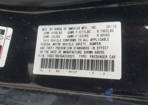 2016 Honda Accord Lx-S z USA, uszkodzony, nr VIN 1HGCT1B43GA009923